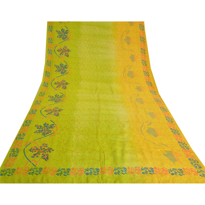Sanskriti Vintage Sarees Indian Green Pure Crepe Silk Printed Sari Craft Sustainable Fabric