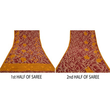 Load image into Gallery viewer, Sanskriti Vintage Sarees Dark Red Embroiderd Printed Pure Crepe Silk Sari Fabric
