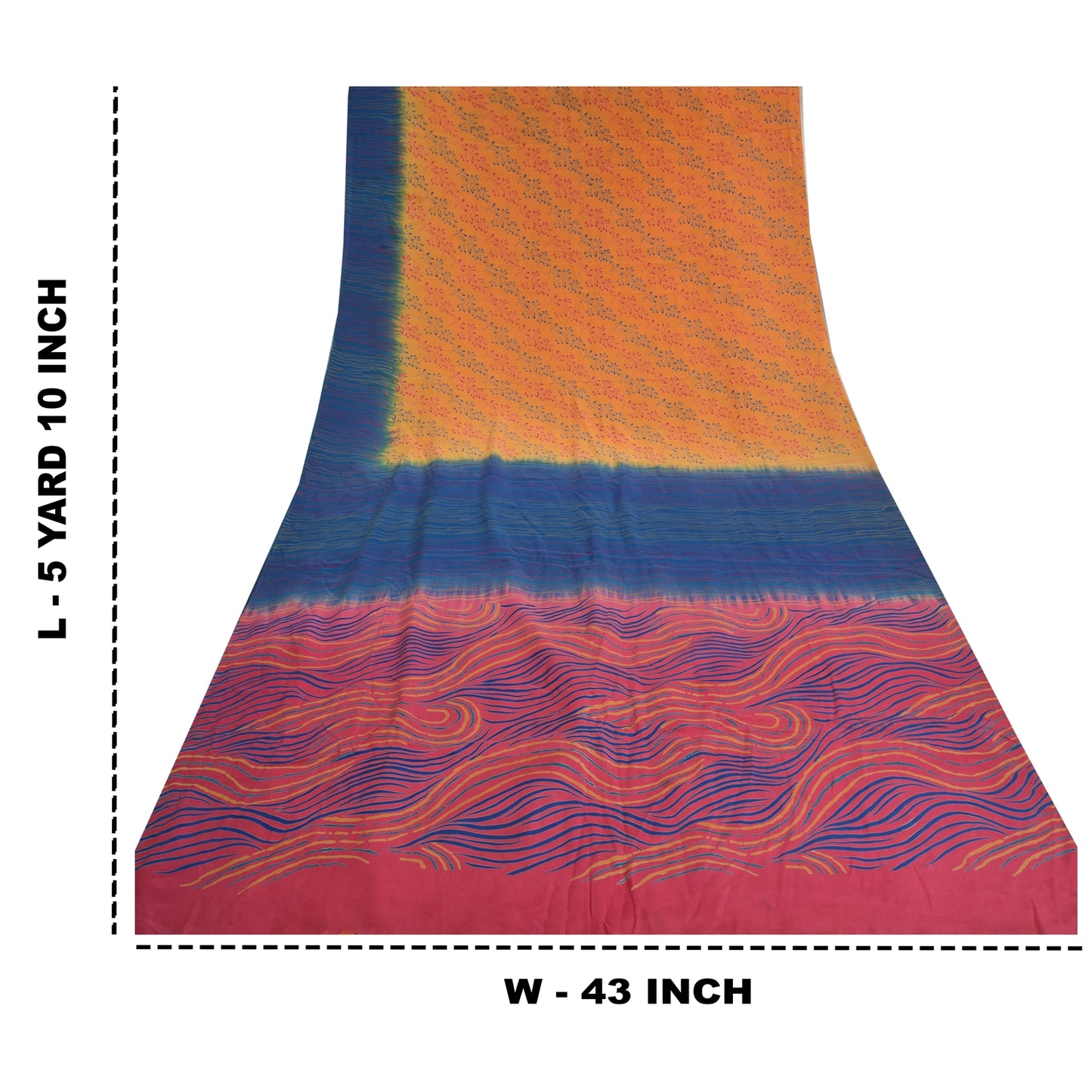 Sanskriti Vintage Saffron/Pink Sarees Pure Crepe Silk Printed Sari Craft Sustainable Fabric