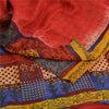 Sanskriti Vintage Sarees Red Hand Block Print Pure Crepe Silk Sari Craft Sustainable Fabric