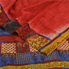 Sanskriti Vintage Sarees Red Hand Block Print Pure Crepe Silk Sari Craft Sustainable Fabric