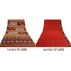 Sanskriti Vintage Sarees Red Hand Block Print Pure Crepe Silk Sari Craft Sustainable Fabric