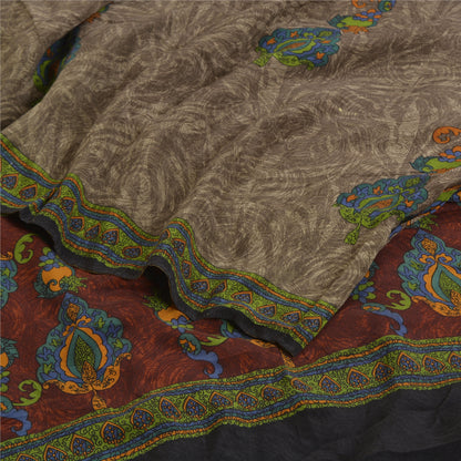 Sanskriti Vintage Sarees Shades of Green Pure Crepe Silk Print Sari Craft Sustainable Fabric