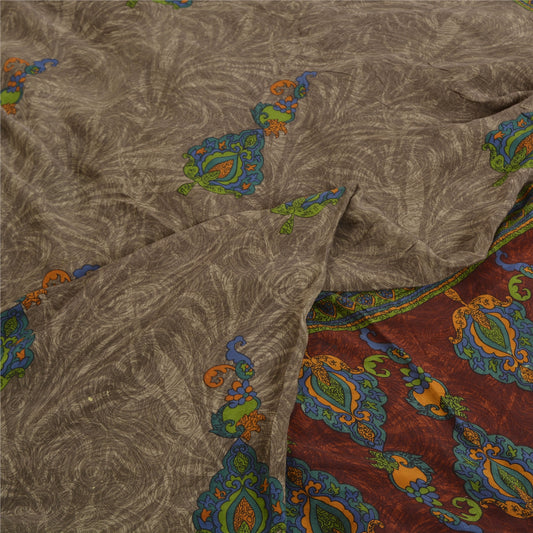 Sanskriti Vintage Sarees Shades of Green Pure Crepe Silk Print Sari Craft Sustainable Fabric