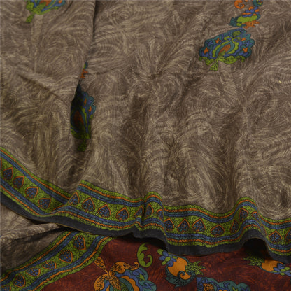 Sanskriti Vintage Sarees Shades of Green Pure Crepe Silk Print Sari Craft Sustainable Fabric