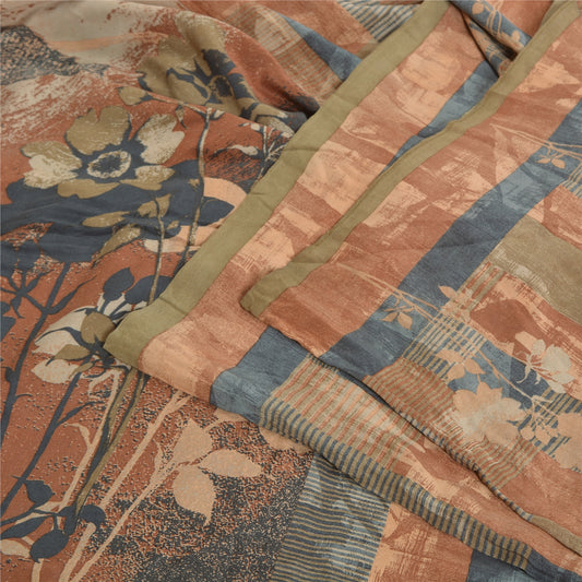 Sanskriti Vintage Sarees Multicolor Pure Crepe Silk Printed Sari Craft Sustainable Fabric