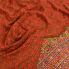 Sanskriti Vintage Sarees Red 100% Pure Crepe Silk Printed Sari 5yd Craft Sustainable Fabric