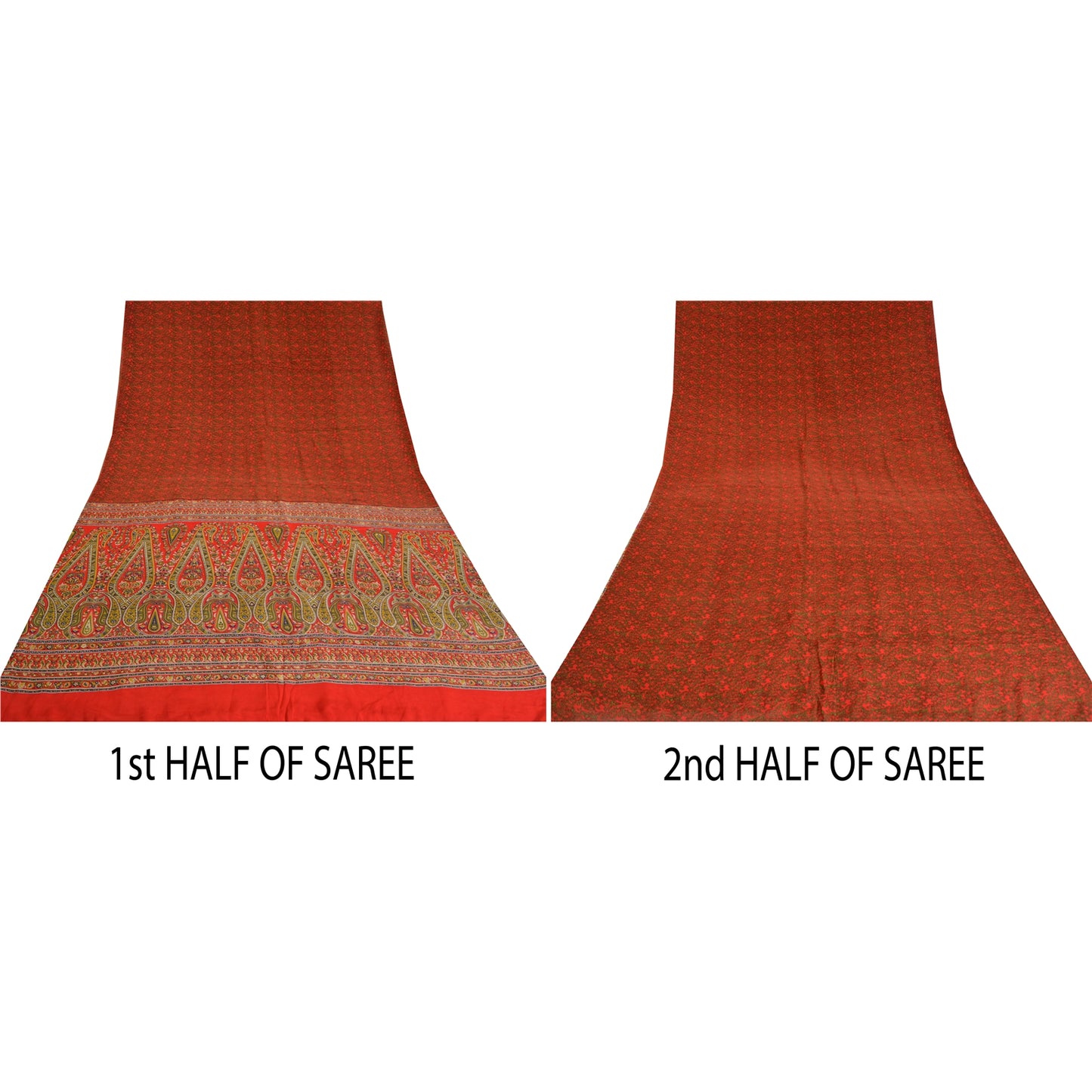 Sanskriti Vintage Sarees Red 100% Pure Crepe Silk Printed Sari 5yd Craft Sustainable Fabric