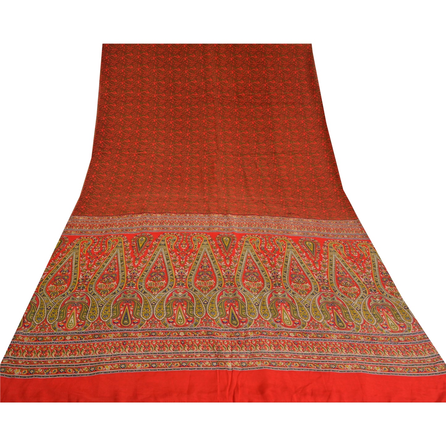 Sanskriti Vintage Sarees Red 100% Pure Crepe Silk Printed Sari 5yd Craft Sustainable Fabric