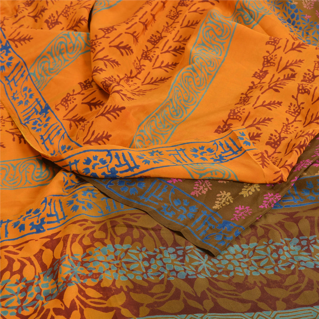 Sanskriti Vintage Sarees Hand Block Printed Pure Crepe Silk Sari Craft Sustainable Fabric