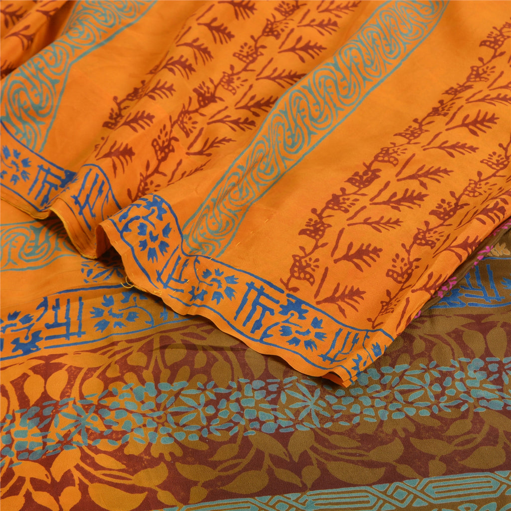 Sanskriti Vintage Sarees Hand Block Printed Pure Crepe Silk Sari Craft Sustainable Fabric