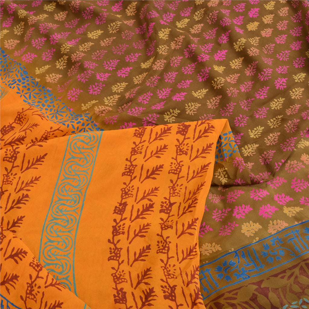 Sanskriti Vintage Sarees Hand Block Printed Pure Crepe Silk Sari Craft Sustainable Fabric