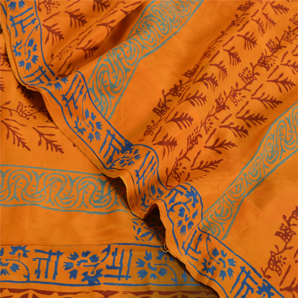 Sanskriti Vintage Sarees Hand Block Printed Pure Crepe Silk Sari Craft Sustainable Fabric
