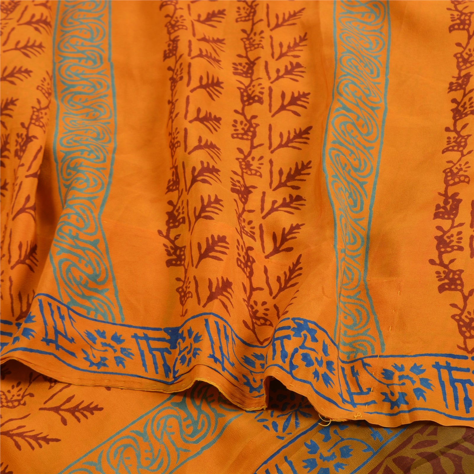Sanskriti Vintage Sarees Hand Block Printed Pure Crepe Silk Sari Craft Sustainable Fabric