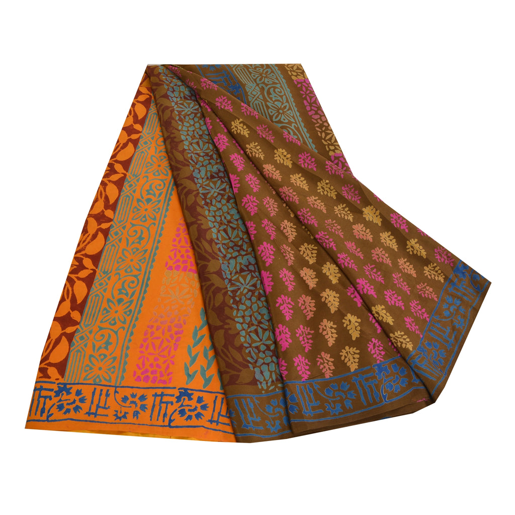 Sanskriti Vintage Sarees Hand Block Printed Pure Crepe Silk Sari Craft Sustainable Fabric
