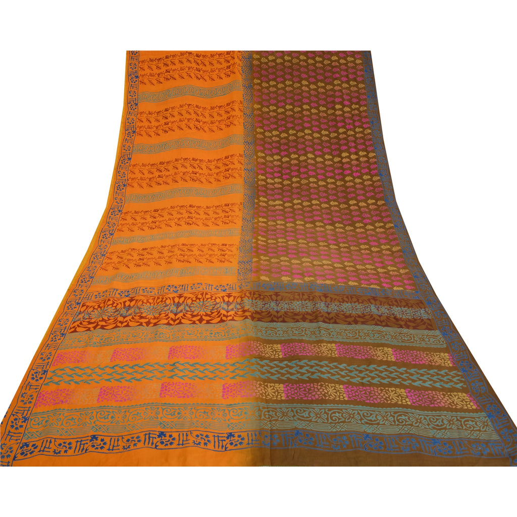 Sanskriti Vintage Sarees Hand Block Printed Pure Crepe Silk Sari Craft Sustainable Fabric
