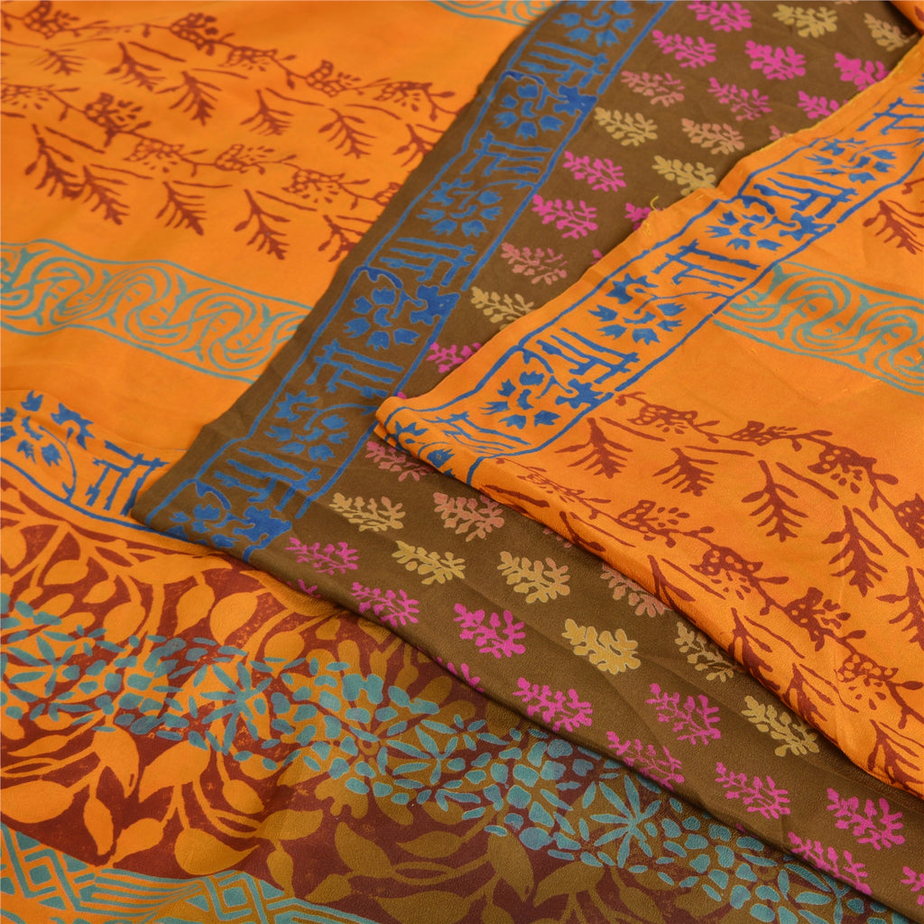Sanskriti Vintage Sarees Hand Block Printed Pure Crepe Silk Sari Craft Sustainable Fabric