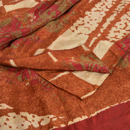 Sanskriti Vintage Sarees Indian Brown Pure Crepe Silk Printed Sari Craft Sustainable Fabric