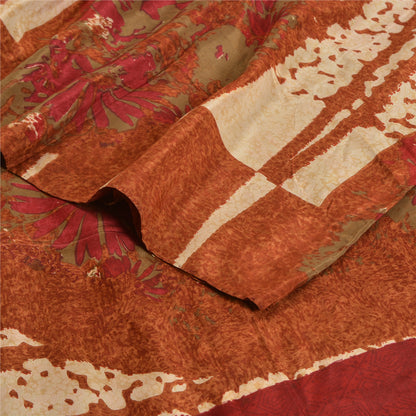 Sanskriti Vintage Sarees Indian Brown Pure Crepe Silk Printed Sari Craft Sustainable Fabric