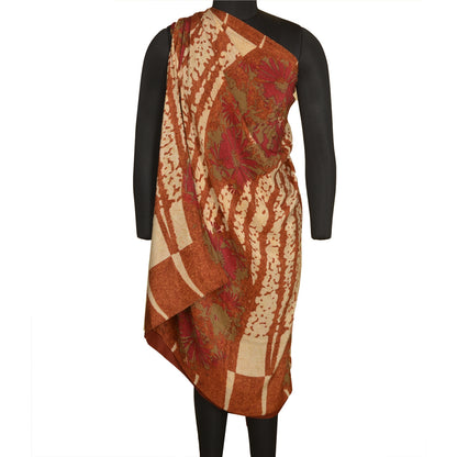 Sanskriti Vintage Sarees Indian Brown Pure Crepe Silk Printed Sari Craft Sustainable Fabric