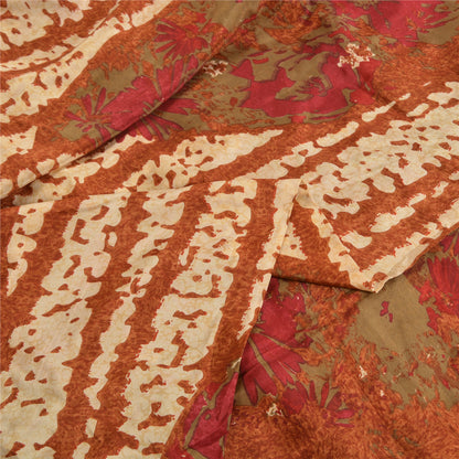 Sanskriti Vintage Sarees Indian Brown Pure Crepe Silk Printed Sari Craft Sustainable Fabric