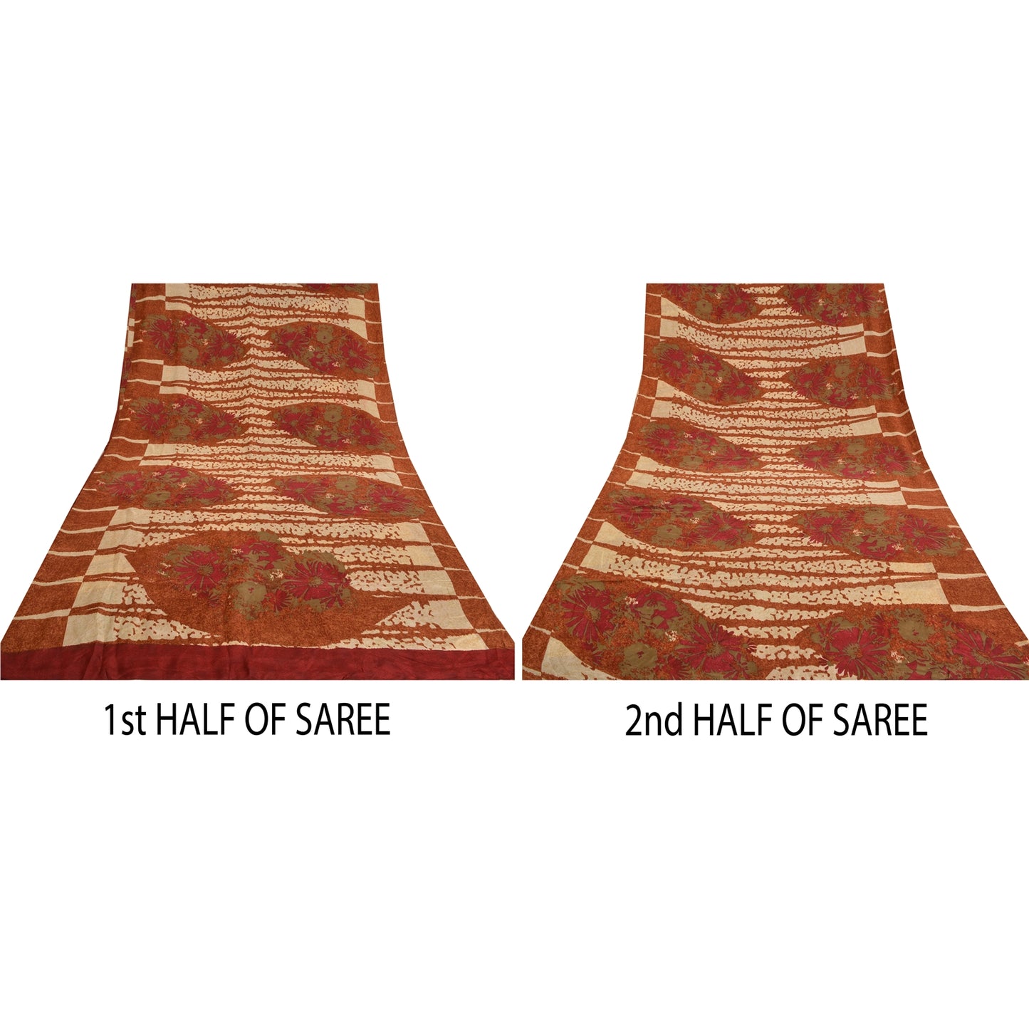 Sanskriti Vintage Sarees Indian Brown Pure Crepe Silk Printed Sari Craft Sustainable Fabric