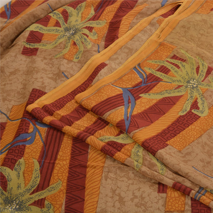 Sanskriti Vintage Sarees Indian Brown Pure Crepe Silk Printed Sari Craft Sustainable Fabric