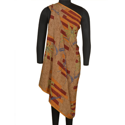 Sanskriti Vintage Sarees Indian Brown Pure Crepe Silk Printed Sari Craft Sustainable Fabric