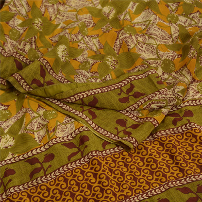 Sanskriti Vintage Sarees Indian Green Pure Crepe Silk Printed Sari Craft Sustainable Fabric
