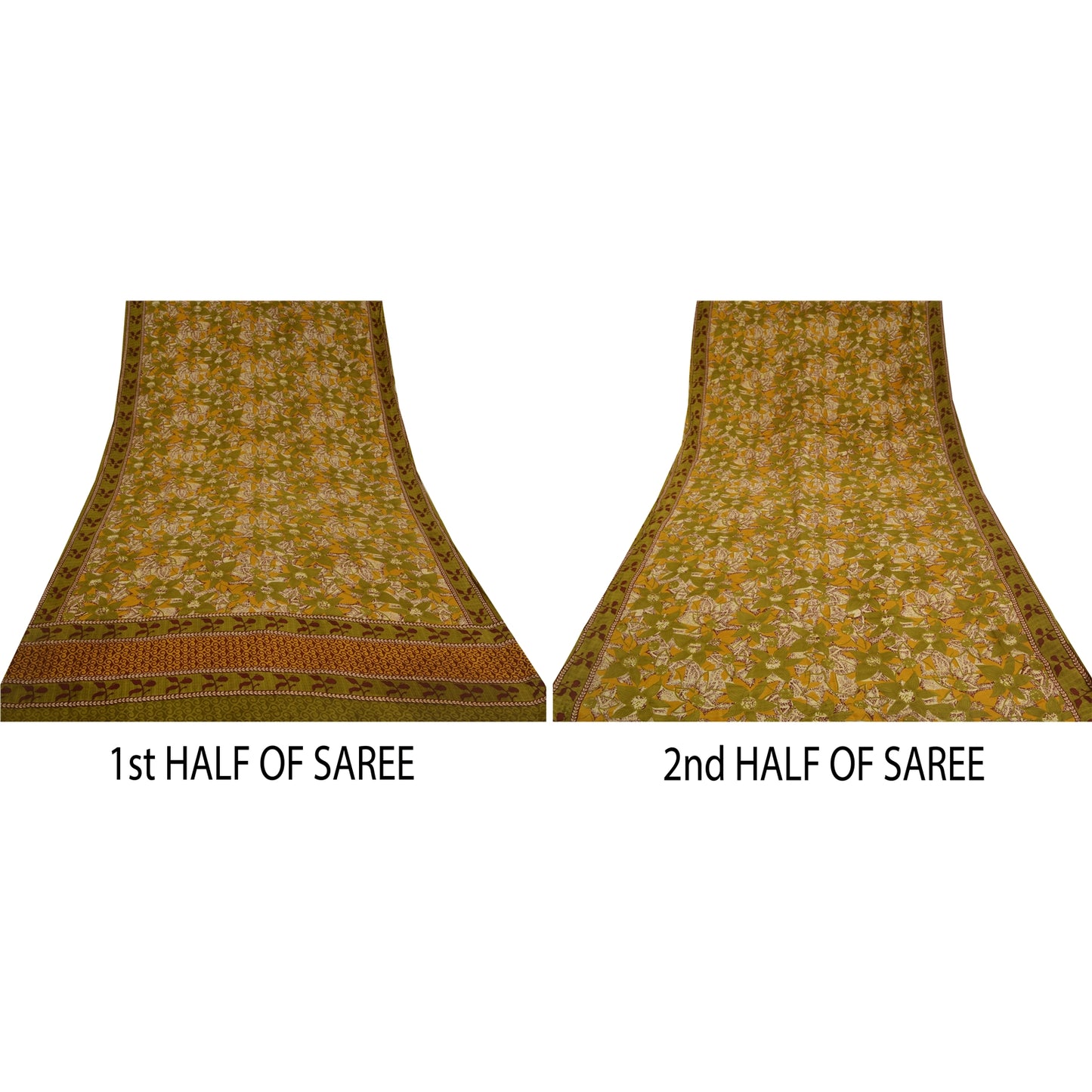 Sanskriti Vintage Sarees Indian Green Pure Crepe Silk Printed Sari Craft Sustainable Fabric