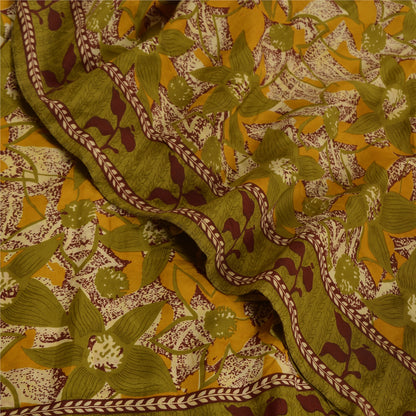 Sanskriti Vintage Sarees Indian Green Pure Crepe Silk Printed Sari Craft Sustainable Fabric