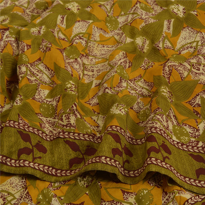 Sanskriti Vintage Sarees Indian Green Pure Crepe Silk Printed Sari Craft Sustainable Fabric