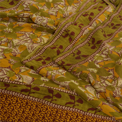 Sanskriti Vintage Sarees Indian Green Pure Crepe Silk Printed Sari Craft Sustainable Fabric