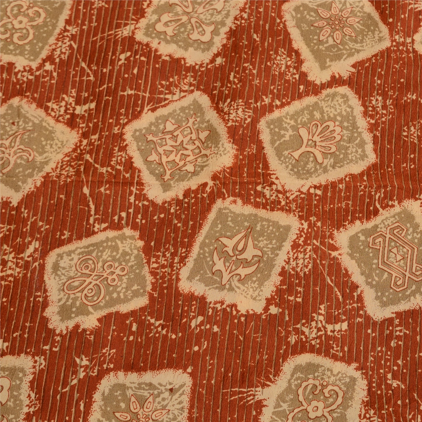 Sanskriti Vintage Sarees Orange 100% Pure Crepe Silk Printed Sari Craft Sustainable Fabric