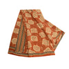 Sanskriti Vintage Sarees Orange 100% Pure Crepe Silk Printed Sari Craft Sustainable Fabric