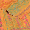 Sanskriti Vintage Sarees Yellow Block Printed Pure Crepe Silk Sari Craft Sustainable Fabric