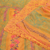 Sanskriti Vintage Sarees Yellow Block Printed Pure Crepe Silk Sari Craft Sustainable Fabric