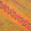 Sanskriti Vintage Sarees Yellow Block Printed Pure Crepe Silk Sari Craft Sustainable Fabric
