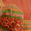Sanskriti Vintage Sarees Red Hand Beaded Printed Pure Crepe Sari Craft Sustainable Fabric