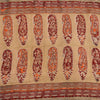 Sanskriti Vintage Sarees Pale-Cream Hand Bead Print Pure Crepe Sari 5yd Sustainable Fabric