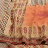 Sanskriti Vintage Sarees Pale-Cream Hand Bead Print Pure Crepe Sari 5yd Sustainable Fabric