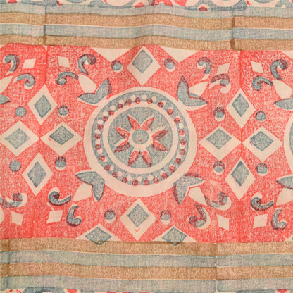 Sanskriti Vintage Sarees Indian Red Pure Crepe Silk Printed Sari Craft Sustainable Fabric