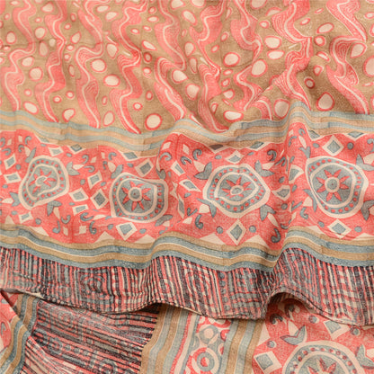 Sanskriti Vintage Sarees Indian Red Pure Crepe Silk Printed Sari Craft Sustainable Fabric