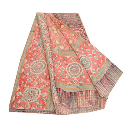 Sanskriti Vintage Sarees Indian Red Pure Crepe Silk Printed Sari Craft Sustainable Fabric