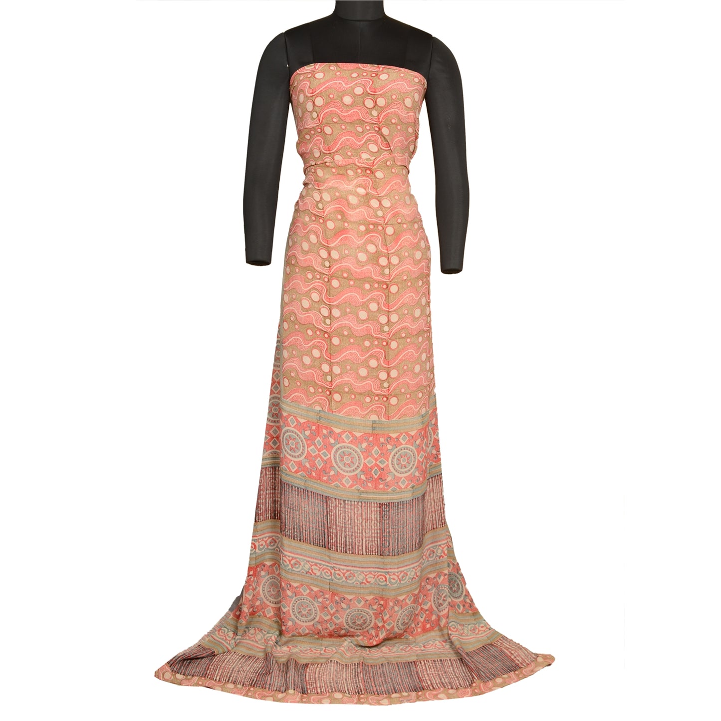 Sanskriti Vintage Sarees Indian Red Pure Crepe Silk Printed Sari Craft Sustainable Fabric