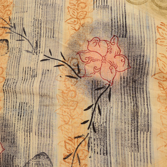 Sanskriti Vintage Sarees Peach 100% Pure Crepe Silk Printed Sari Craft Sustainable Fabric