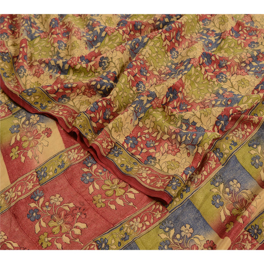 Sanskriti Vintage Sarees Multicolor Pure Crepe Silk Printed Sari Craft Sustainable Fabric
