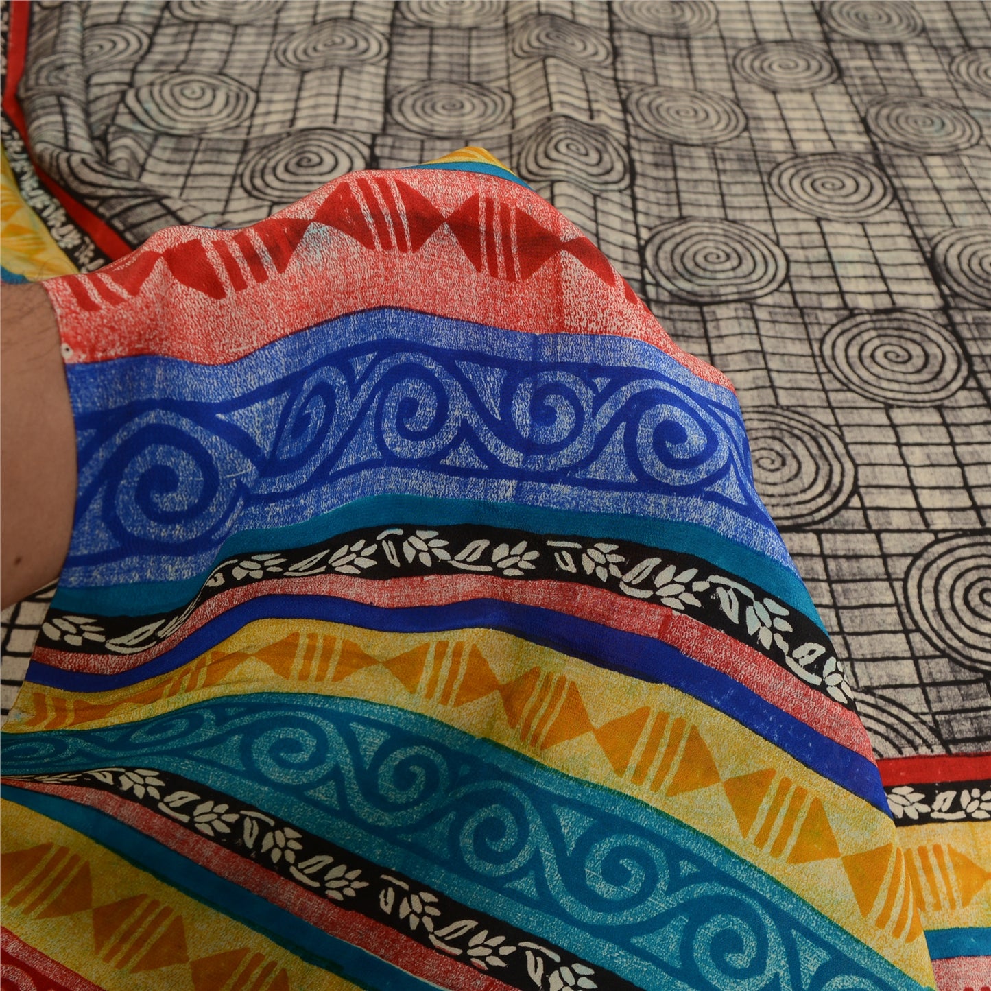 Sanskriti Vintage Sarees Black 100% Pure Crepe Silk Printed Sari Craft Sustainable Fabric