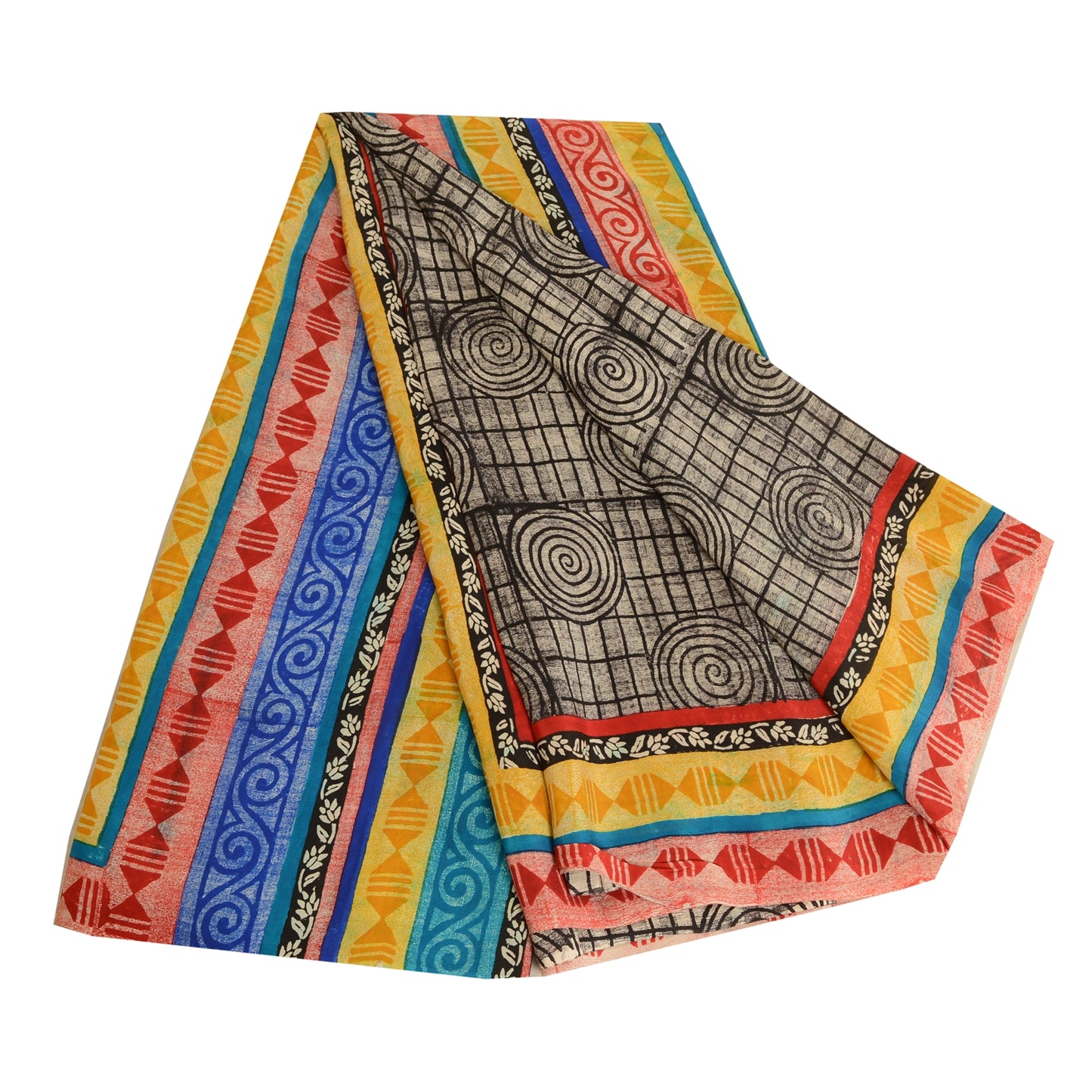 Sanskriti Vintage Sarees Black 100% Pure Crepe Silk Printed Sari Craft Sustainable Fabric