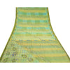 Sanskriti Vintage Sarees Green Hand Bead Pure Crepe Silk Print Sari Craft Sustainable Fabric